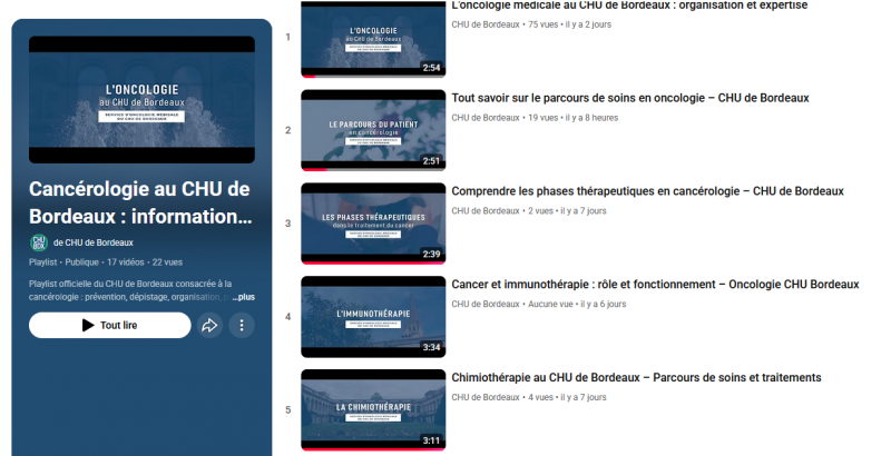 playlist vidéos Cancérologie au CHU de Bordeaux playlist vidéos Cancérologie au CHU de Bordeaux