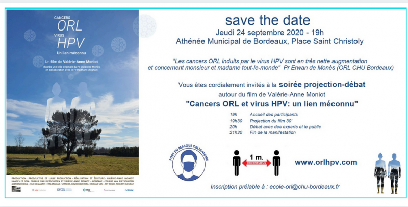 RDV jeudi 24 septembre à 19h pour la soirée projection-débat à #Bordeaux dans le cadre de la #SemaineCancersVADS oragnisée par le Dr @erwandemones du @CHUBordeaux