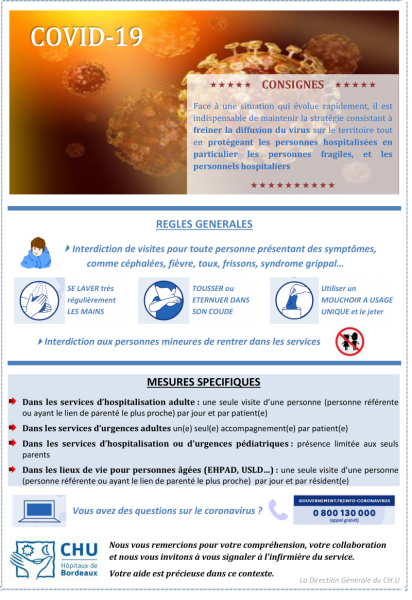 Affiche consignes COVID-19 CHU de Bordeau Affiche consignes COVID-19 CHU de Bordeaux