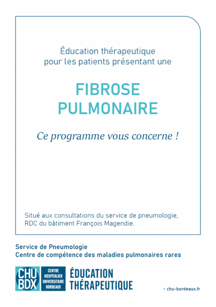 Page couverture dépliant présentation du programme d'éducation thérapeutique ETP fibrose pulmonaire CHU de Bordeaux