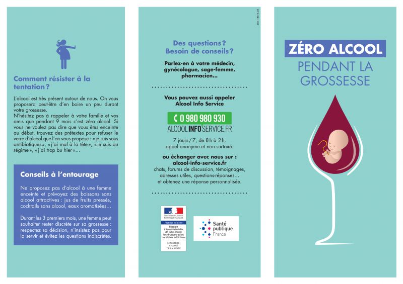 dépliant zéro alcool pendant la grossesse