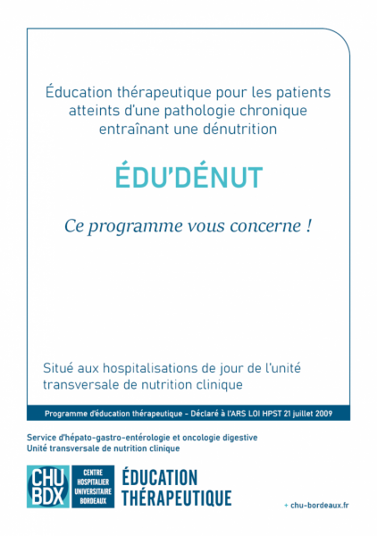Page de couverture de la plaquette d'information du programme d'éducation thérapeutique ETP Dénutrition CHU de Bordeaux