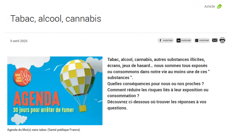Tabac, alcool, cannabis ARS NA