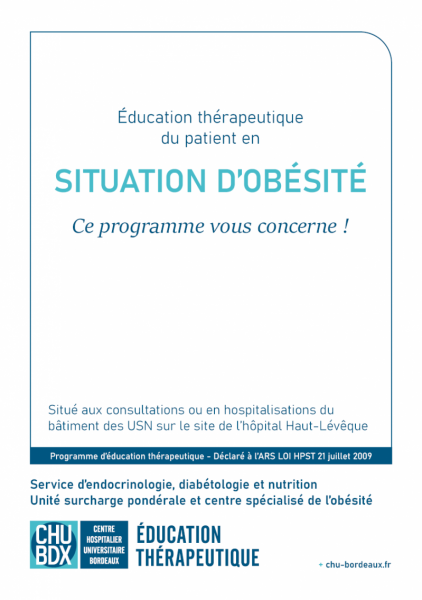 Page couverture de la plaquette d'information du programme d'éducation thérapeutique ETP Obésité CHU de Bordeaux