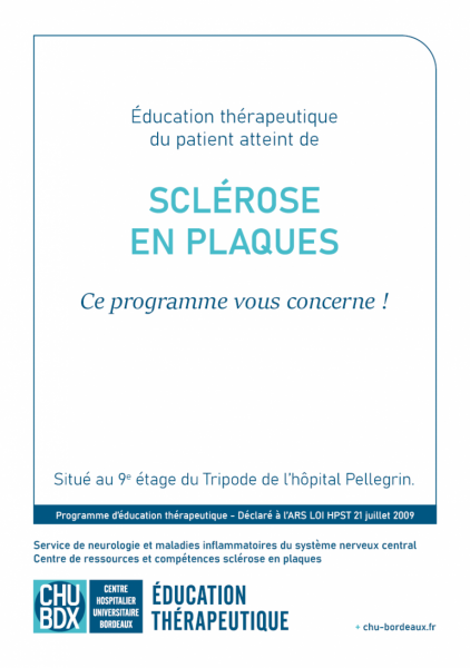 Page de couverture de la plaquette d'information du programme d'éducation thérapeutique ETP Sclerose en plaques CHU de Bordeaux